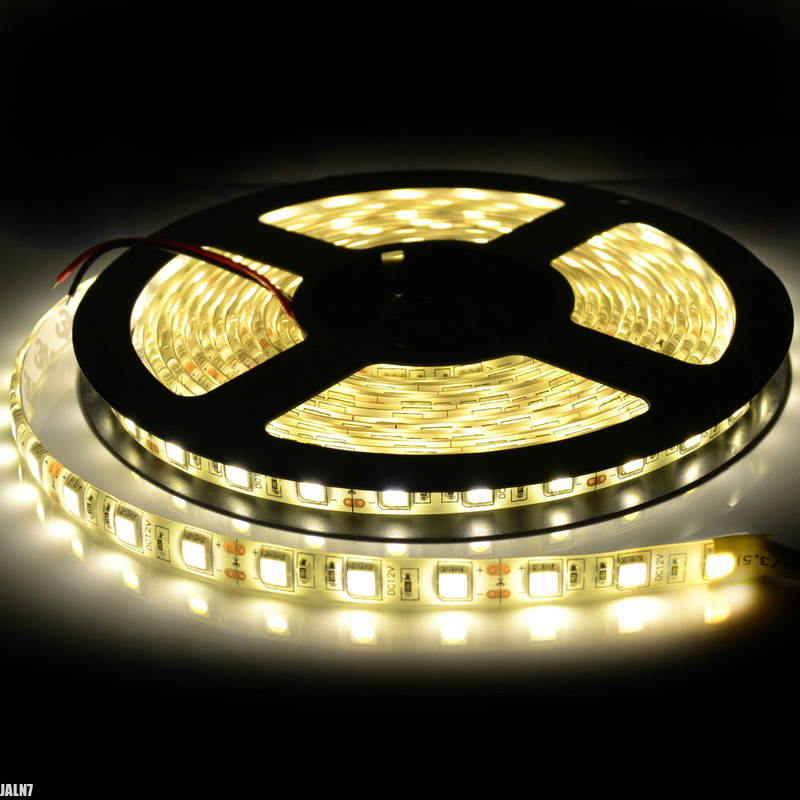 LED strip 5050 smd light 12V 24V IP65 Warm White 60LEDs per meter 300LEDs 5m 3 resistences