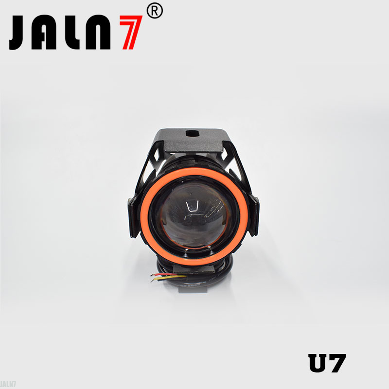 Motorcycle Headlight Led JALN7 U7 15W Fog Driving Running Light with Angel Eyes Lights Ring Front Strobe Flashing